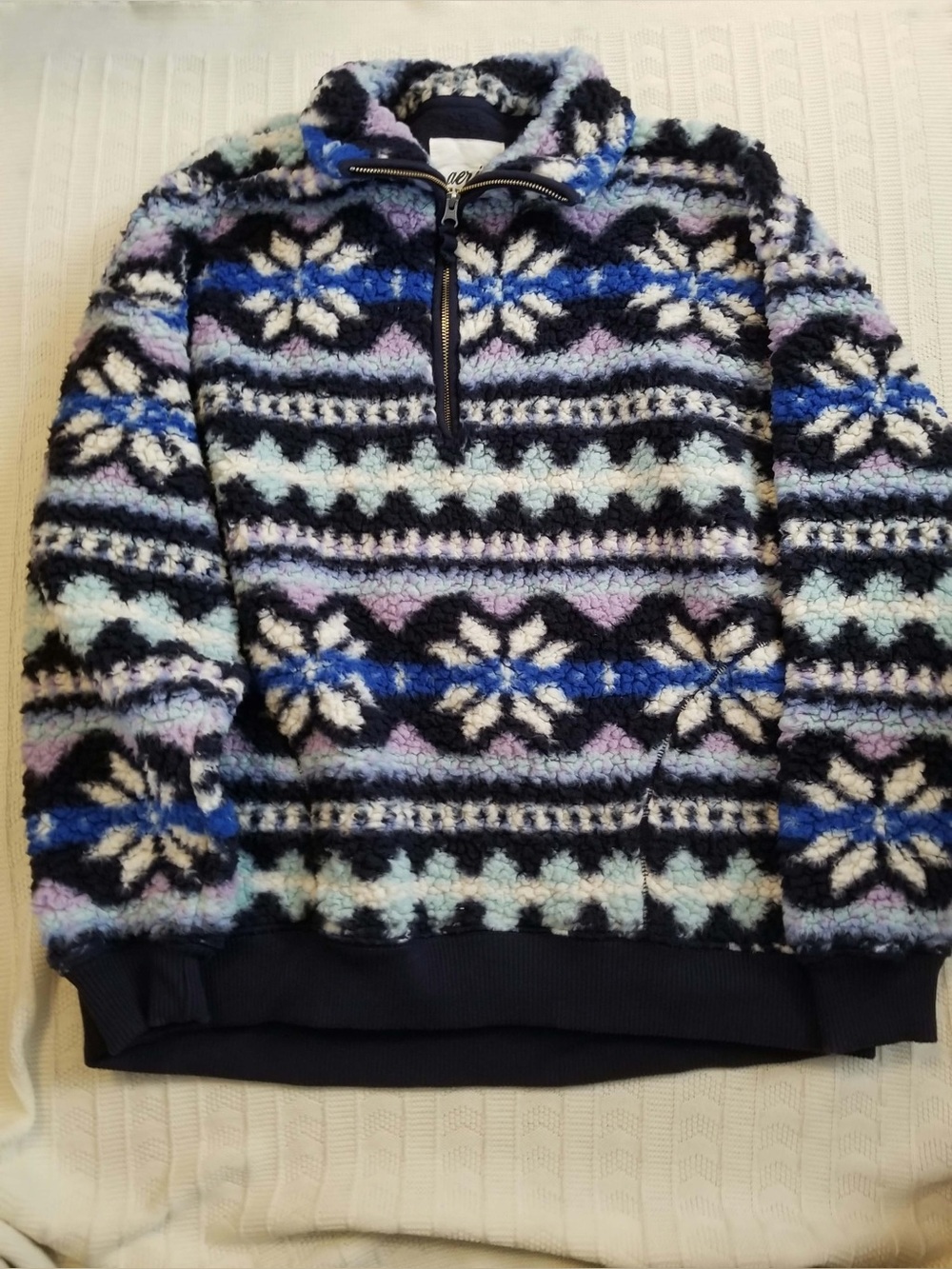 aerie Teddy Zip Pullover Jacket in Black, Blue, White, Lavender